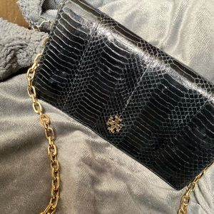 100% AUTH Tory Burch snakeskin clutch & dust bag